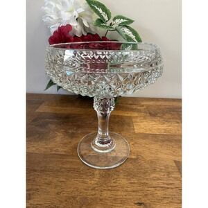 Indiana Glass Pedestal Compote American Whitehall Diamond Point Design MCM Decor